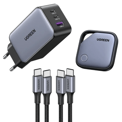 UGREEN Set-Angebot: 65W 3-Port Ladegerät + 100W USB-C Kabel + Smart Finder