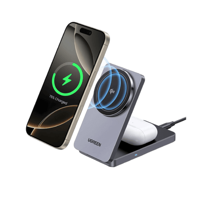 UGREEN MagFlow 2-in-1 Kabelloses Ladegerät (Qi2 15W, MagSafe-Kompatibel, Faltbar)