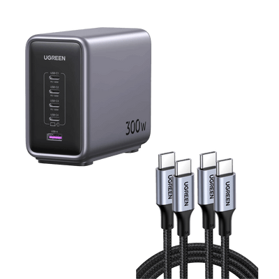 UGREEN Set-Angebot: 300W 5-Ports Ladegerät + 100W USB-C Kabel*2 (1M)