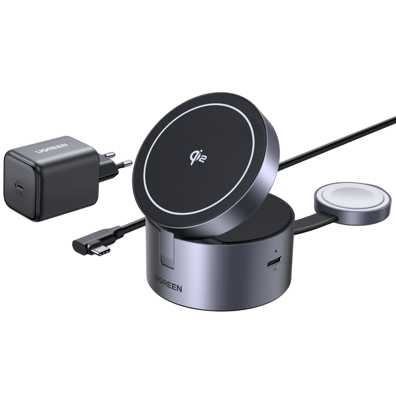 UGREEN MagFlow 3-in-1 Magnetisches Kabelloses Ladegerät (Qi2 15W, MagSafe-kompatibel)