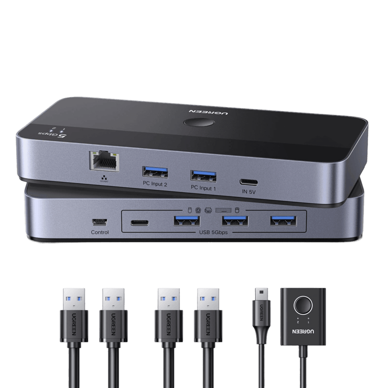 UGREEN USB Switch für 2 PCs mit Gigabit Ethernet ( 3 USB-A, 1USB-C)
