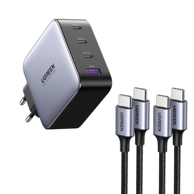 UGREEN Set-Angebot: 100W 4-Ports Ladegerät + 60W USB-C Kabel*2 (1M )
