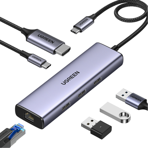 UGREEN Revodok 6-IN-1 4K HDMI USB-C Hub mit Ethernet Port, PD 100 W