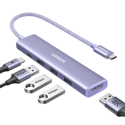 UGREEN Revodok Stilvolle Serie 5-IN-1 USB-C 4K HDMI Hub (Lila)