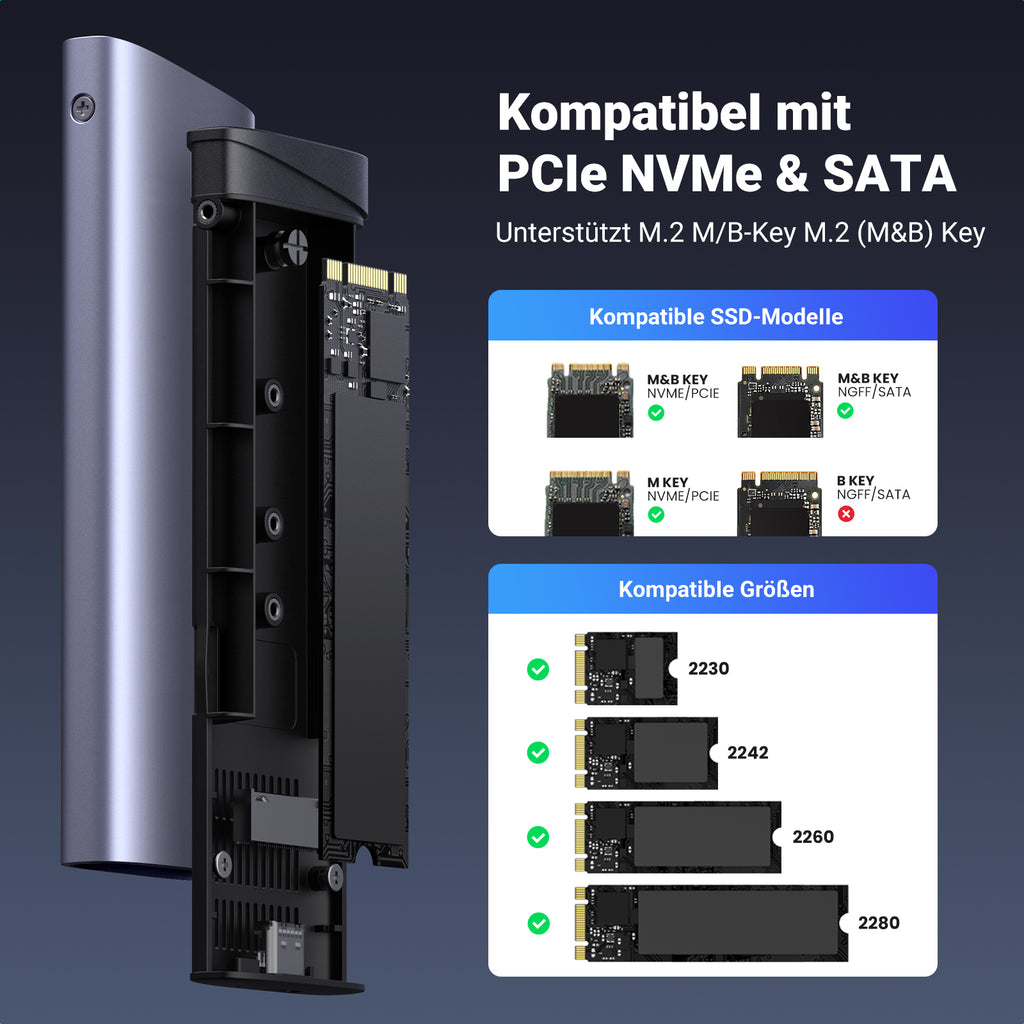 UGREEN USB 3.2 10Gbps M.2 NVMe & SATA Aluminium Gehäuse