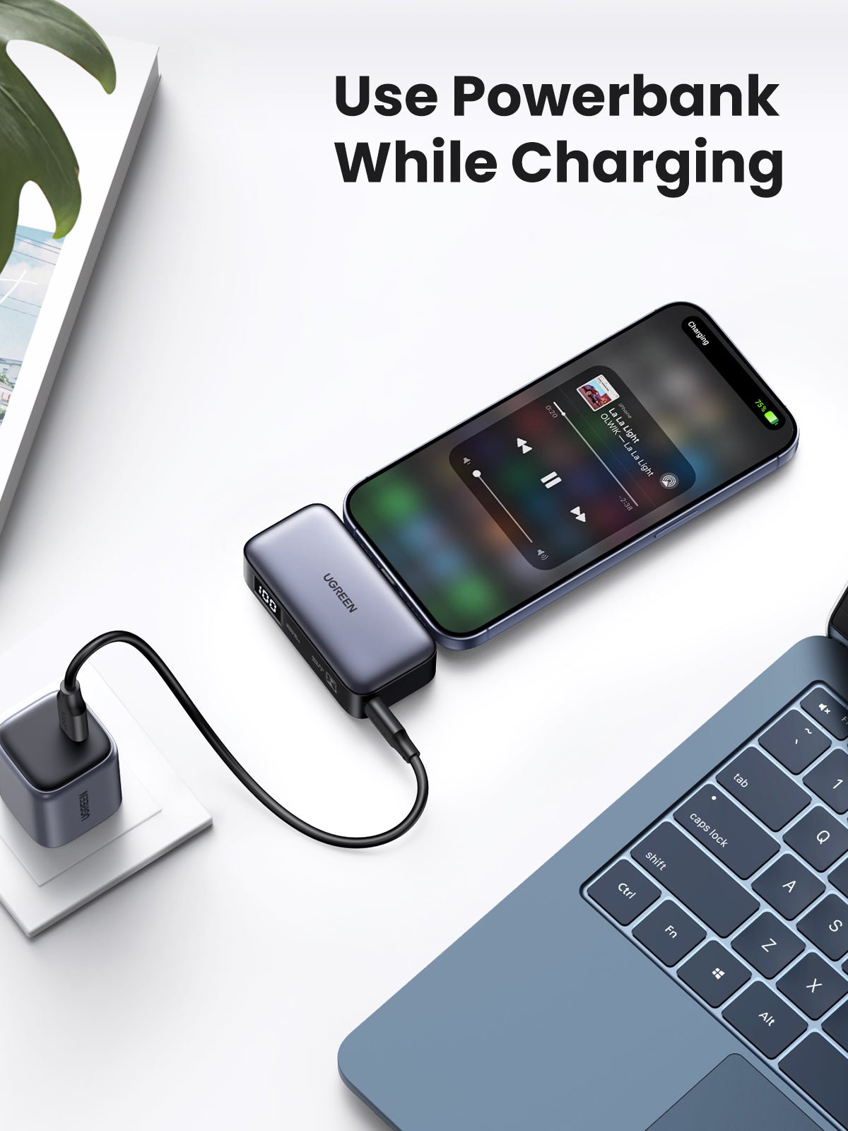 UGREEN Eingebaute USB-C Powerbank (5000mAh, 22.5W) mit LED-Anzeige