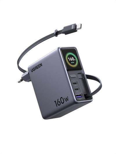 [Bald erhältlich] UGREEN Nexode Pro Smart-Display-Ladegerät (160 W, 4 Anschlüsse, GaN, ausziehbares Kabel, App-Steuerung)