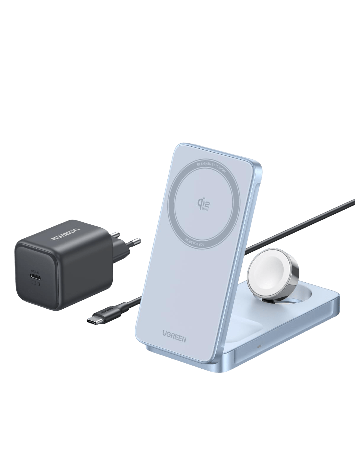 UGREEN MagFlow 3 - in - 1 Magnetisches Kabelloses Ladegerät (Qi2 25W, MagSafe - kompatibel) - Ladegerät