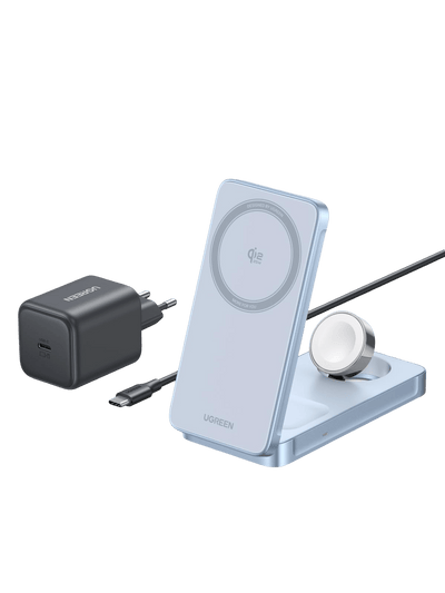 UGREEN MagFlow 3-in-1 Magnetisches Kabelloses Ladegerät (Qi2 25W, MagSafe-kompatibel)