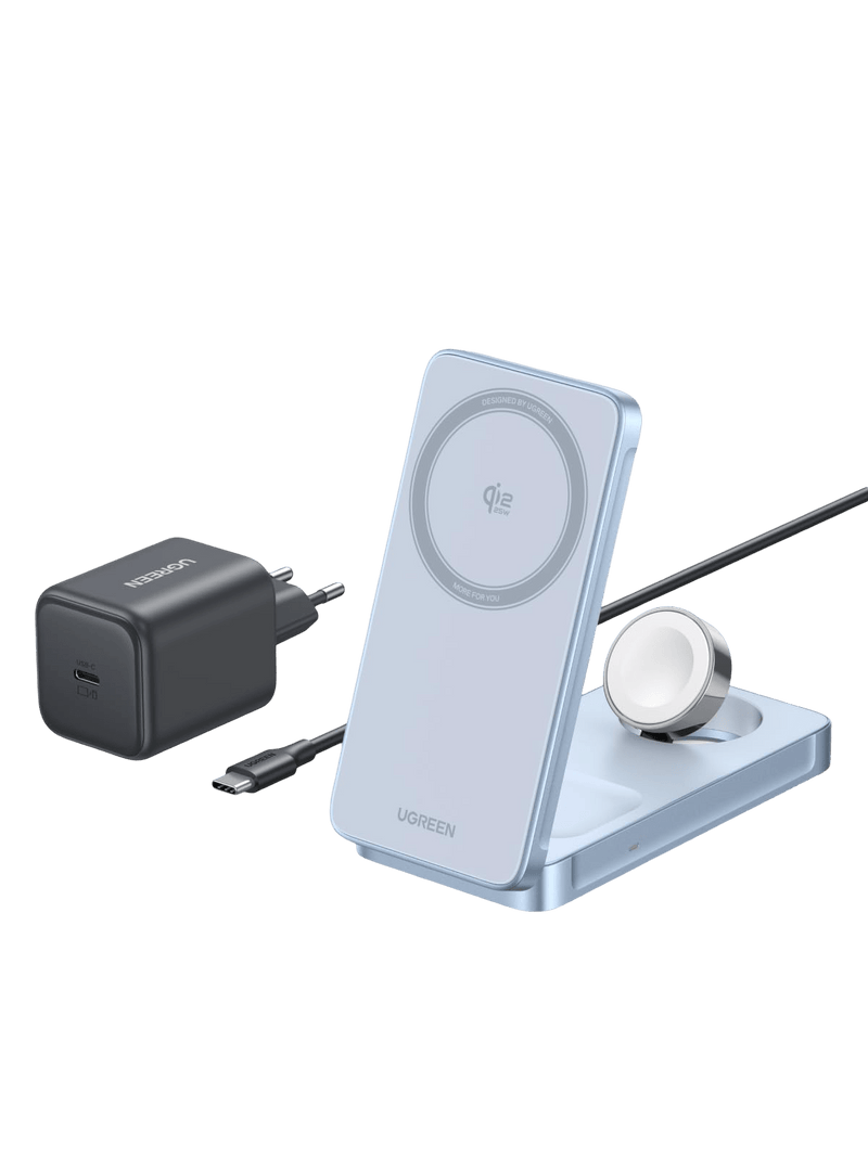 UGREEN MagFlow 3-in-1 Magnetisches Kabelloses Ladegerät (Qi2 25W, MagSafe-kompatibel)