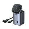 Elegantes UGREEN Nexode USB-C Ladegerät (65W, 4-IN-1, Qi2) mit integriertem Ladepad als kabellos magnetisch station, das MagSafe-fähige Geräte kabellos lädt und gleichzeitig mehrere Anschlüsse für leistungsstarkes Laden bietet