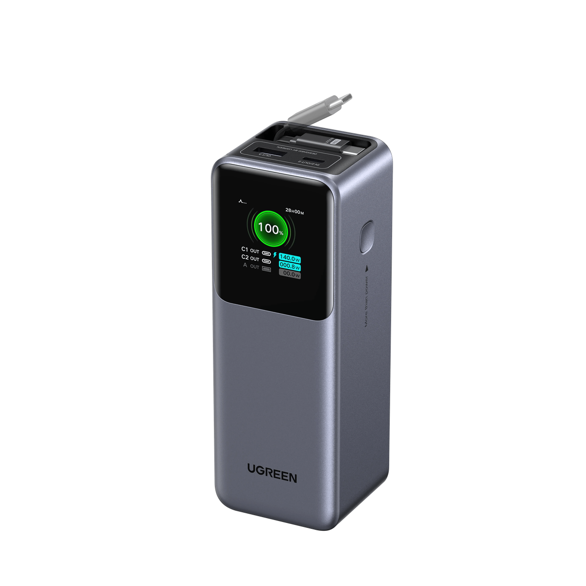 UGREEN Nexode Powerbank (20000mAh, 165W) mit ausziehbarem USB-C-Kabel