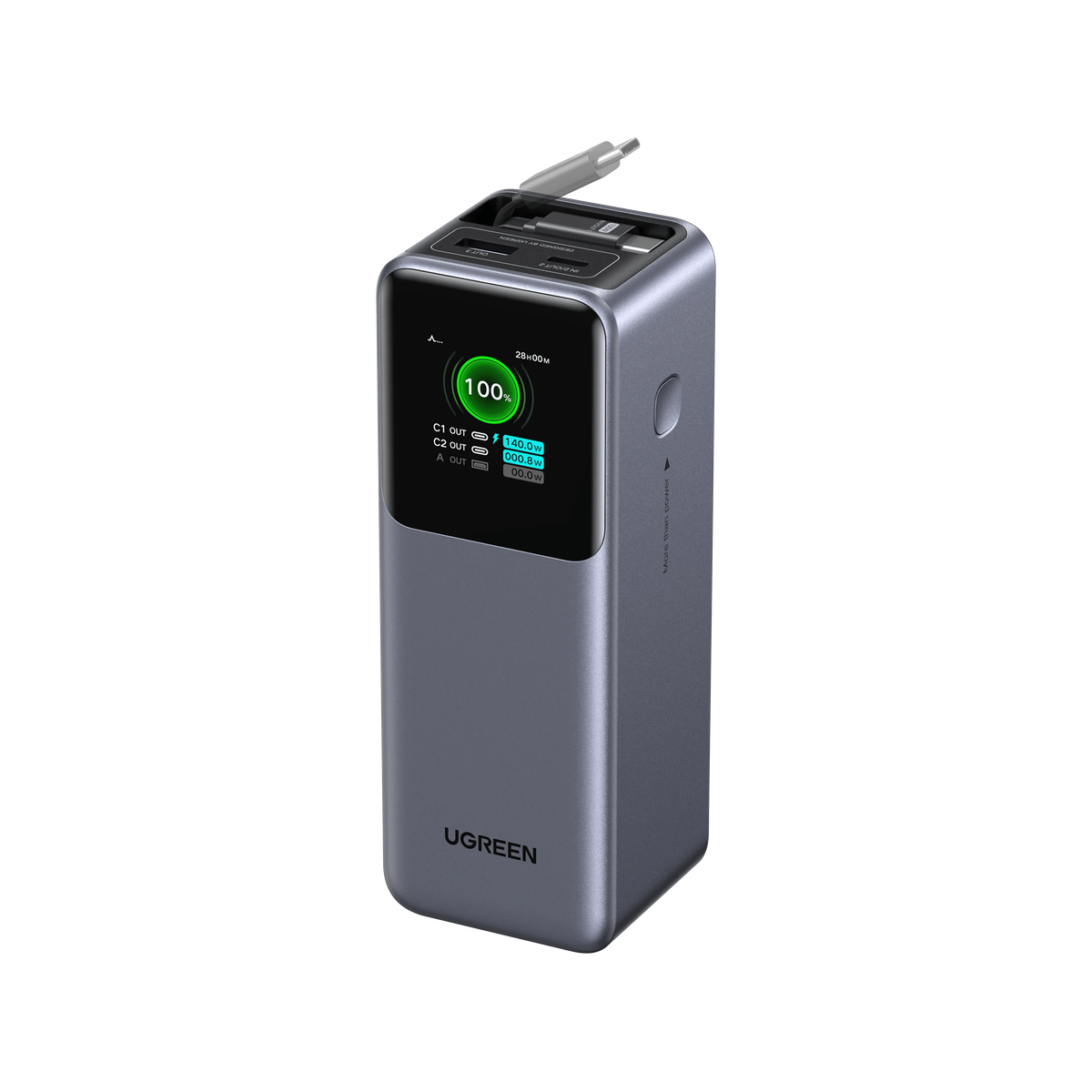 UGREEN Nexode Powerbank (20000mAh, 165W) mit ausziehbarem USB-C-Kabel