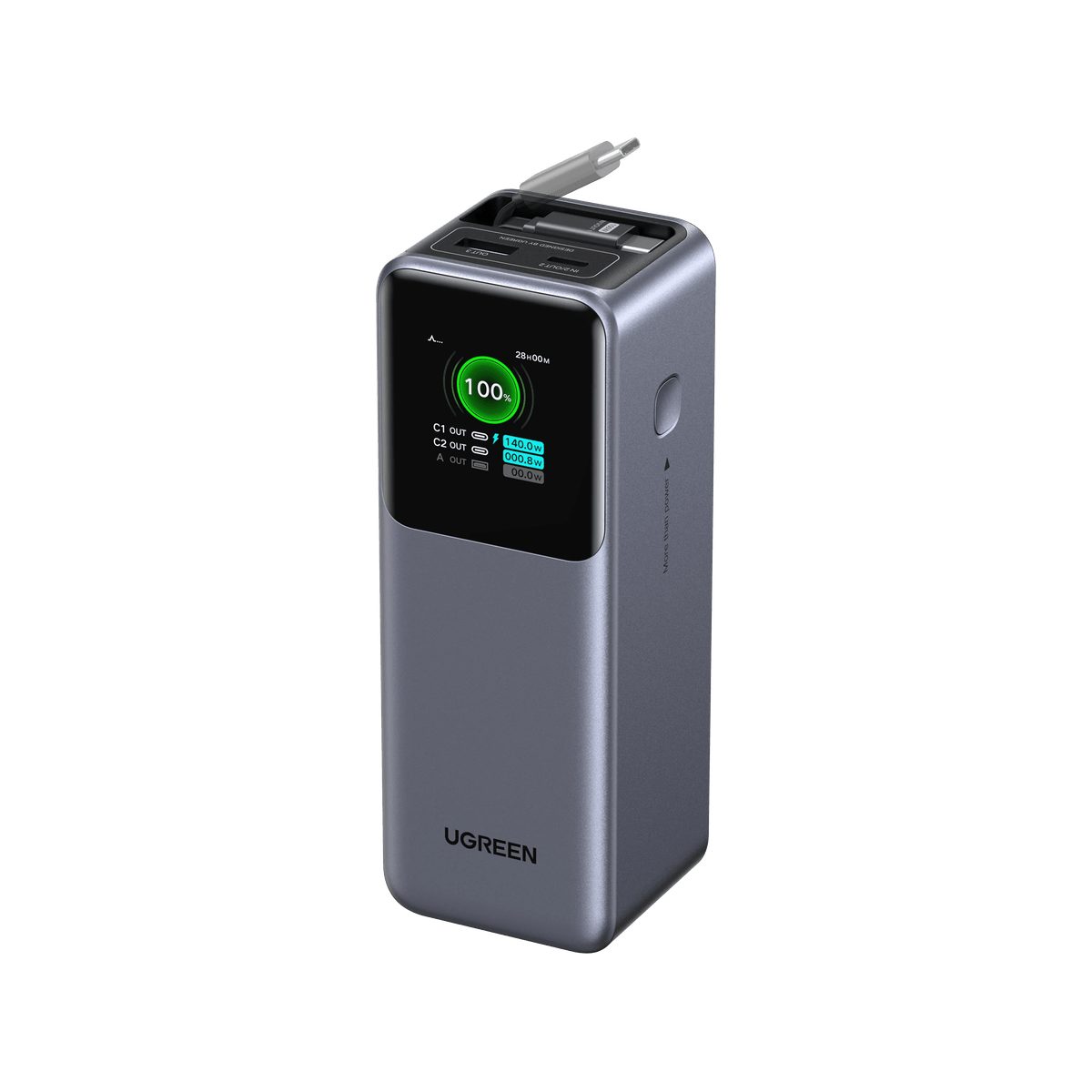 UGREEN Nexode Powerbank (20000mAh, 165W) mit ausziehbarem USB-C-Kabel - Powerbank