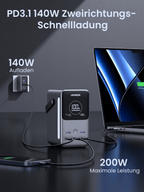 UGREEN 48000mAh 300W Tragbare Powerbank unterstützt als powerbank eine PD3.1 140W Zweirichtungs-Schnellladung für ultraschnelles Laden und Wiederaufladen.