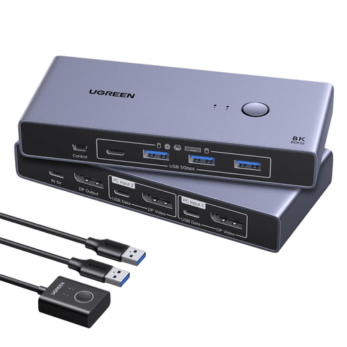 UGREEN DP 1.4 KVM-Switch (2 PCs, 1 Monitor, 4 USB 3.0, 8K@60Hz, HDR10) - Switch