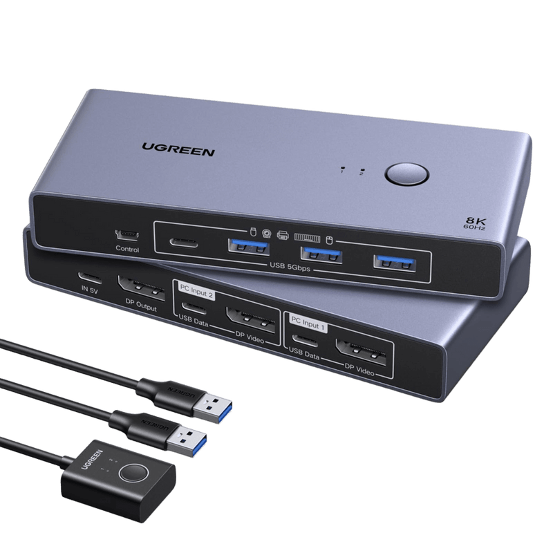 UGREEN DP 1.4 KVM-Switch (2 PCs, 1 Monitor, 4 USB 3.0, 8K@60Hz, HDR10)