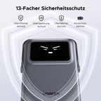 UGREEN Uno Magnetische Kabellose Powerbank (10000mAh, 7.5W, MagSafe-kompatibel) bietet 13-fachen Sicherheitsschutz mit Überhitzungs-, Überspannungs-, Überladungs- und Kurzschlussschutz für sicheres und stabiles Laden.