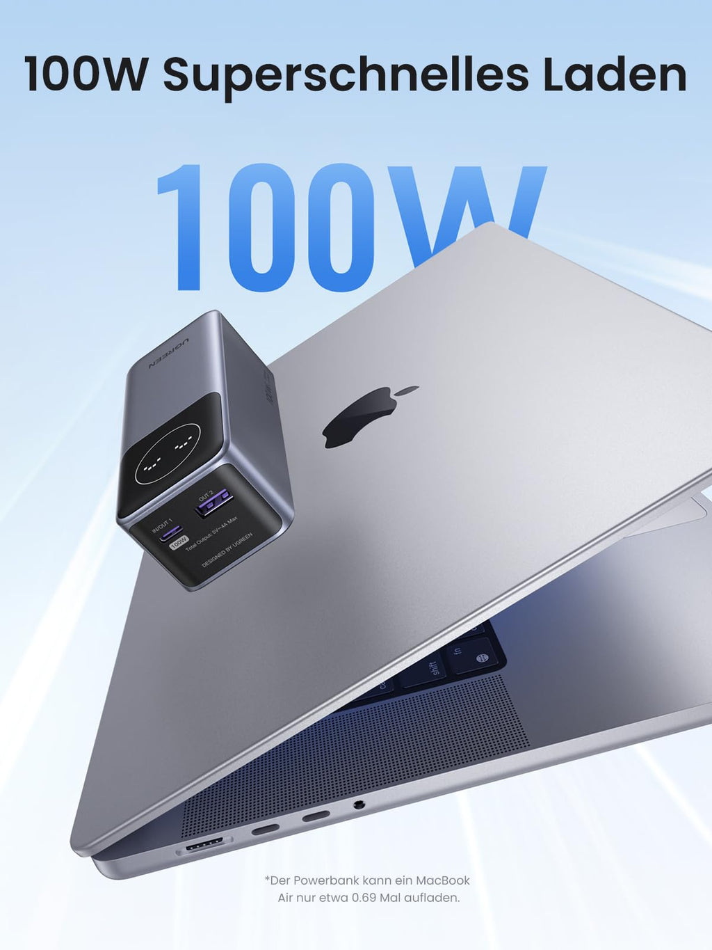 UGREEN Nexode Powerbank 12000mAh 100W bietet als powerbank ein 100W superschnelles Laden für leistungsstarke und schnelle Energieversorgung.