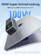 UGREEN Nexode Powerbank 20000mAh 130W bietet als powerbank eine 100W superschnelle Ladung, die ein MacBook Pro 16" in 30 Minuten auf 43 % auflädt.