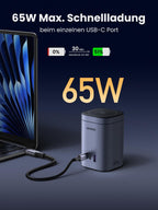 Leistungsstarkes UGREEN Nexode USB-C Ladegerät (65W, 4-IN-1, Qi2) für bis zu 65W Schnellladung über den USB-C-Einzelport, kombiniert mit kabellos magnetisch Ladefunktion für vielseitiges MagSafe Laden
