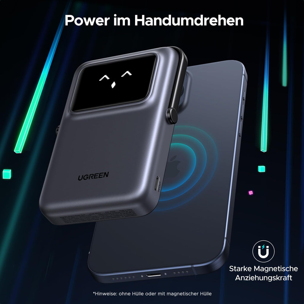 UGREEN Uno Magnetische Kabellose Powerbank (10000mAh, 7.5W, MagSafe-kompatibel) liefert Power im Handumdrehen und ermöglicht schnelles, komfortables Aufladen mit sicherer magnetischer Verbindung.