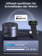 Offiziell zertifiziertes Schnellladen der Apple Watch mit dem UGREEN MagFlow 3-in-1 Magnetisches Kabelloses Ladegerät (Qi2 15W, MagSafe-kompatibel), einem wireless charger, der die Watch 9 deutlich schneller lädt als herkömmliche Modelle