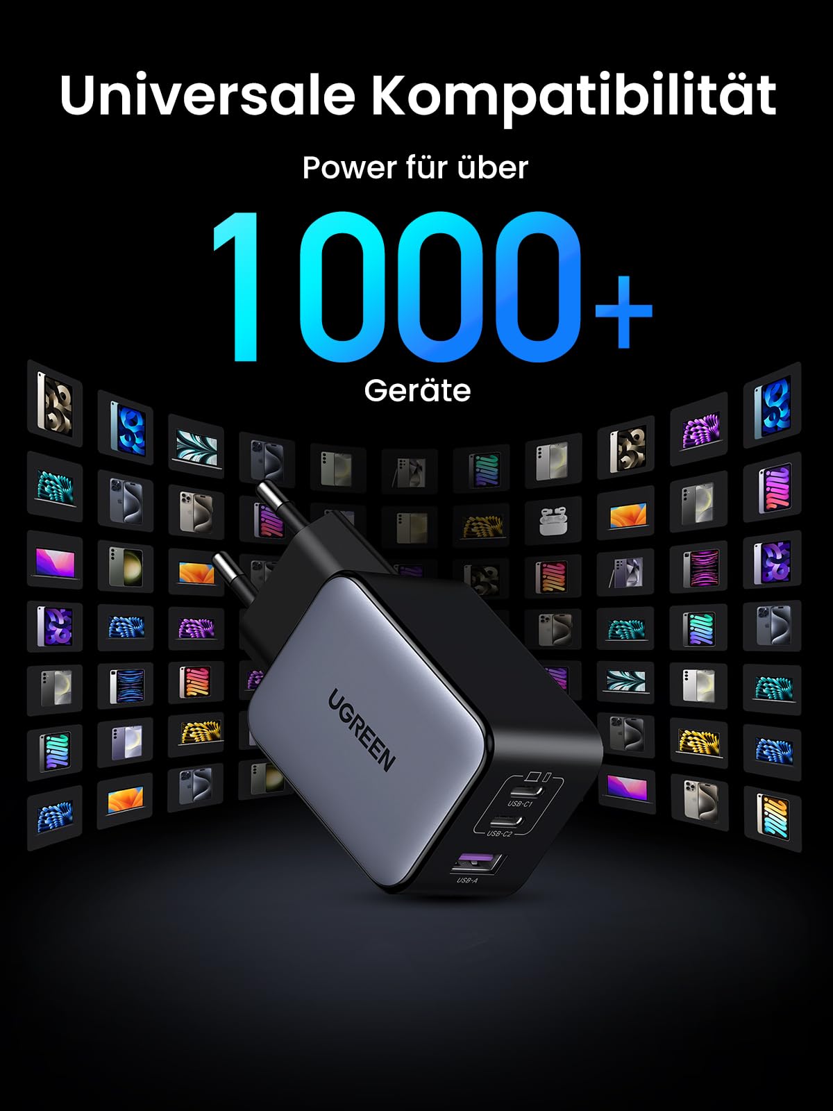 UGREEN Nexode X 65 W USB-C GaN Ladegerät (3-Ports), Universale Kompatibilitat