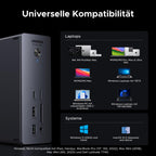 Die UGREEN Revodok Max 2131 Dockingstation (13-in-1, 140W, Thunderbolt 5) ist als flexibler USB-Hub mit einer breiten Palette an Geräten kompatibel, darunter Macs mit M-Chips, Windows-Laptops mit Thunderbolt- oder USB-C-Anschlüssen sowie moderne Betriebssysteme wie Windows 11 und macOS Sequoia.