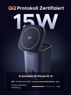 Qi2-zertifiziertes UGREEN Nexode USB-C Ladegerät (65W, 4-IN-1, Qi2) mit kabellos magnetisch Ladepad für schnelles MagSafe Laden mit 15W, doppelt so schnell wie herkömmliche drahtlose Aufladung