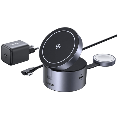 UGREEN MagFlow 3-in-1 Magnetisches Kabelloses Ladegerät (Qi2 15W, MagSafe-kompatibel)
