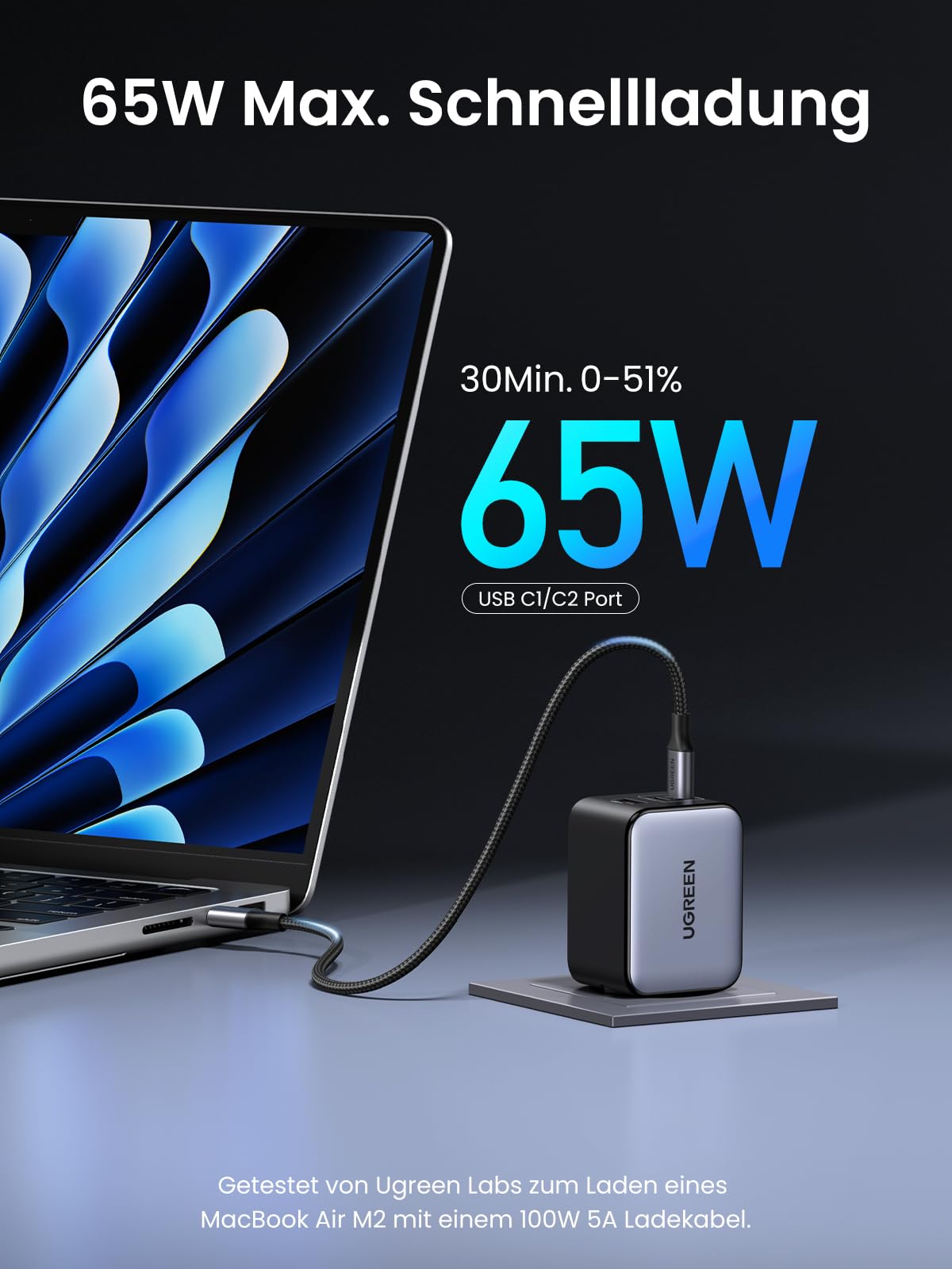 UGREEN Nexode X 65 W USB-C GaN Ladegerät (3-Ports) 65W Max. Schenellladung