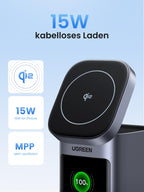UGREEN Nexode PowerBank (20000mAh, 145W, mit magnetischem Ladepanel) unterstützt 15W kabelloses Laden, ist MPP-zertifiziert und magsafe kompatibel – ideal für schnelles und stabiles Aufladen von iPhones.