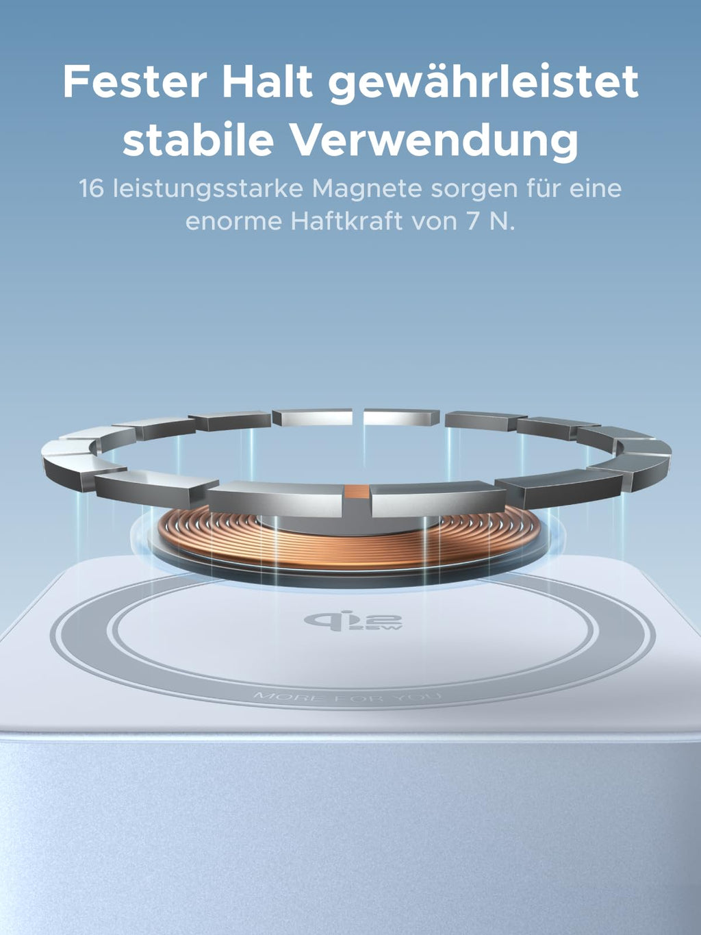 Sichere und stabile Nutzung mit dem UGREEN MagFlow 2-in-1 Magnetisches Kabelloses Ladegerät (Qi2 25W, MagSafe-kompatibel), einem wireless charger mit MagSafe, dessen 16 starke Magnete eine Haftkraft von 7 N für festen Halt gewährleisten