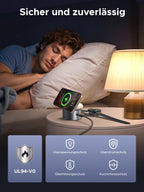 Sicheres und zuverlässiges Laden mit dem UGREEN MagFlow 3-in-1 Magnetisches Kabelloses Ladegerät (Qi2 15W, MagSafe-kompatibel), einem wireless charger mit Überstrom-, Überspannungs-, Überhitzungs- und Kurzschlussschutz