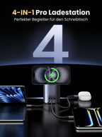 4-in-1-Pro-Ladestation UGREEN Nexode USB-C Ladegerät (65W, 4-IN-1, Qi2) als idealer Schreibtischbegleiter mit kabellos magnetisch Ladepad für komfortables MagSafe Laden und mehreren Ports für effizientes Arbeiten