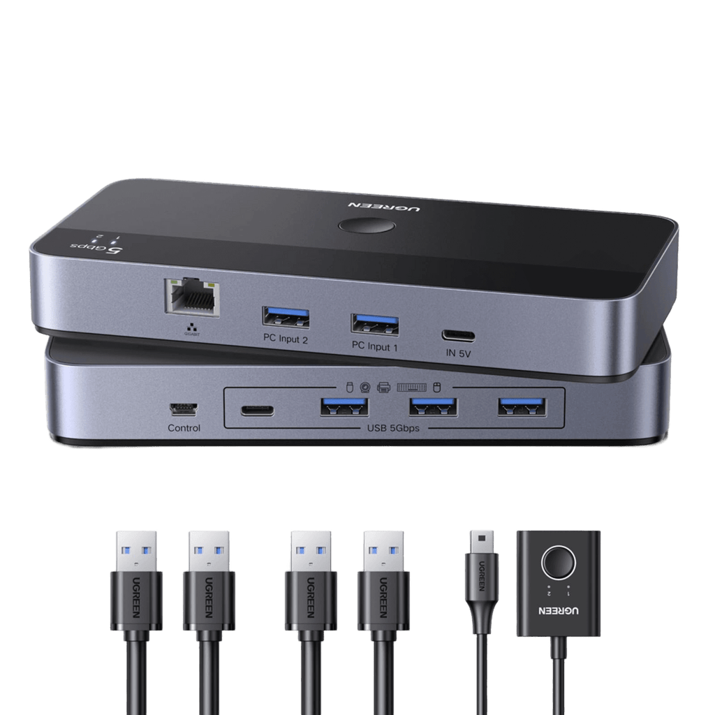 UGREEN USB Switch für 2 PCs mit Gigabit Ethernet ( 3 USB-A, 1USB-C) - Switch