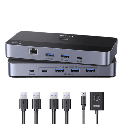 UGREEN USB Switch für 2 PCs mit Gigabit Ethernet ( 3 USB-A, 1USB-C)