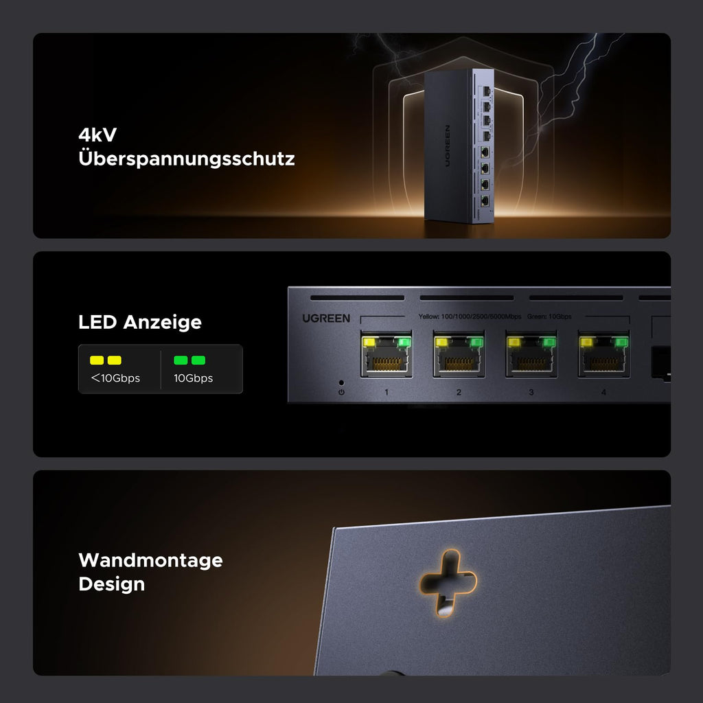 UGREEN LAN Switch mit 4X 10G RJ45+4X 10G SFP+, 10G Netzwerk Switch