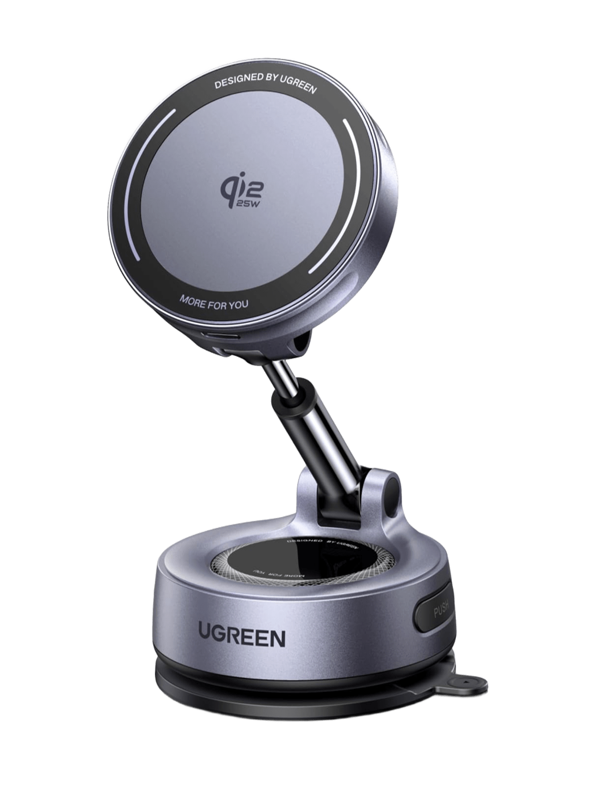 UGREEN MagFlow Magnetisches Auto-Ladegerät (Qi2 25 W, Nano-Gel-Saugnapf, 360° drehbar)