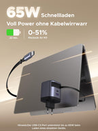 UGREEN Nexode 65W Reiseladegerät mit ausziehbarem USB-C-Kabel – kompaktes Reiseladegerät mit 65W Max Ausgang, integriertem Kabel mit bis zu 60W, lädt iPhone 16 Pro Max in 30 Minuten auf 55 % und MacBook Air M3 auf 51 %.