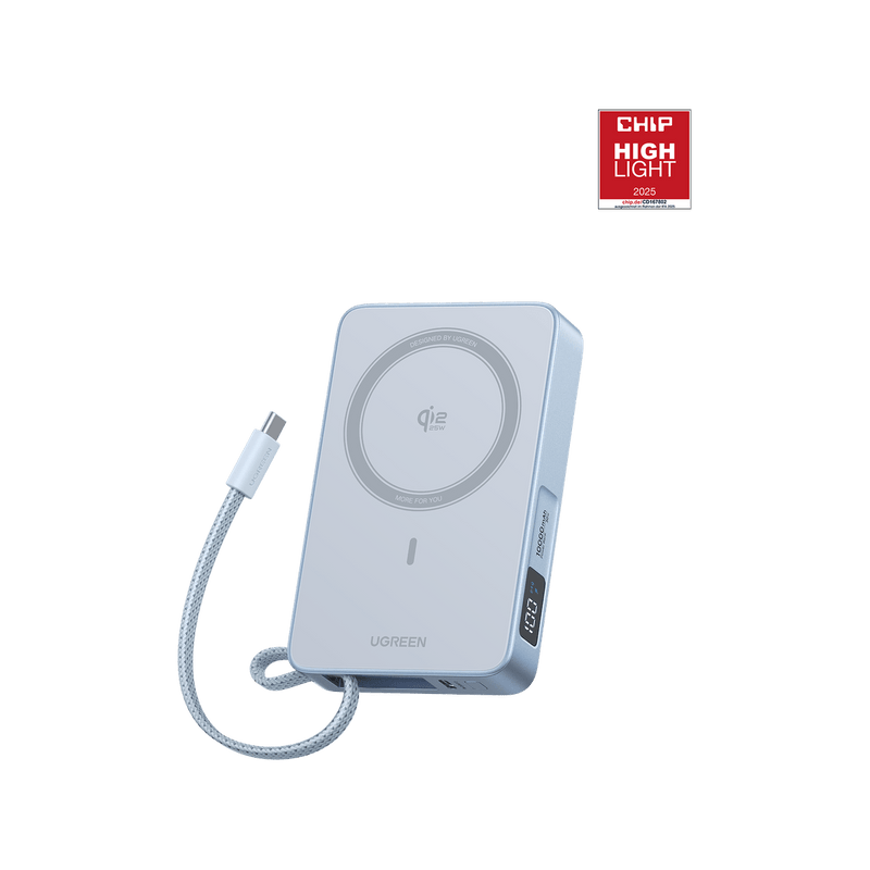 UGREEN MagFlow Magnetische Kabellose Powerbank (10000mAh, Qi2 25W, MagSafe-kompatibel)
