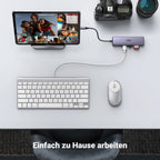 Der UGREEN Revodok HDMI USB-C Hub (7-IN-1, 4K@60Hz, 1000Mbit/s) erleichtert als vielseitige dockingstation das Arbeiten zu Hause, indem er Tastatur, Maus, Speicherkarte und weitere Geräte gleichzeitig verbindet.