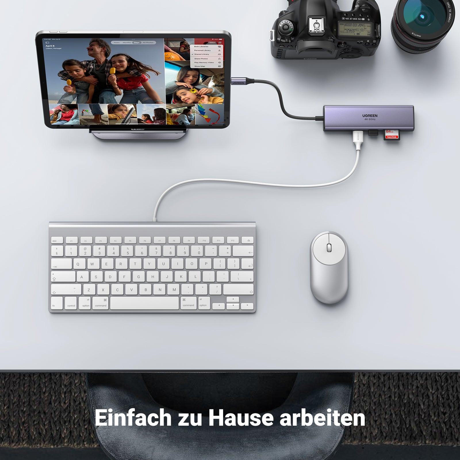 Der UGREEN Revodok HDMI USB-C Hub (7-IN-1, 4K@60Hz, 1000Mbit/s) erleichtert als vielseitige dockingstation das Arbeiten zu Hause, indem er Tastatur, Maus, Speicherkarte und weitere Geräte gleichzeitig verbindet.