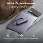 Der UGREEN Revodok HDMI USB-C Hub (7-IN-1, 4K@60Hz, 1000Mbit/s) bietet als kompakte dockingstation ein robustes Mini-Design mit schneller Wärmeableitung, hoher Strapazierfähigkeit und einer stilvollen Optik, die modernen Laptops ähnelt.