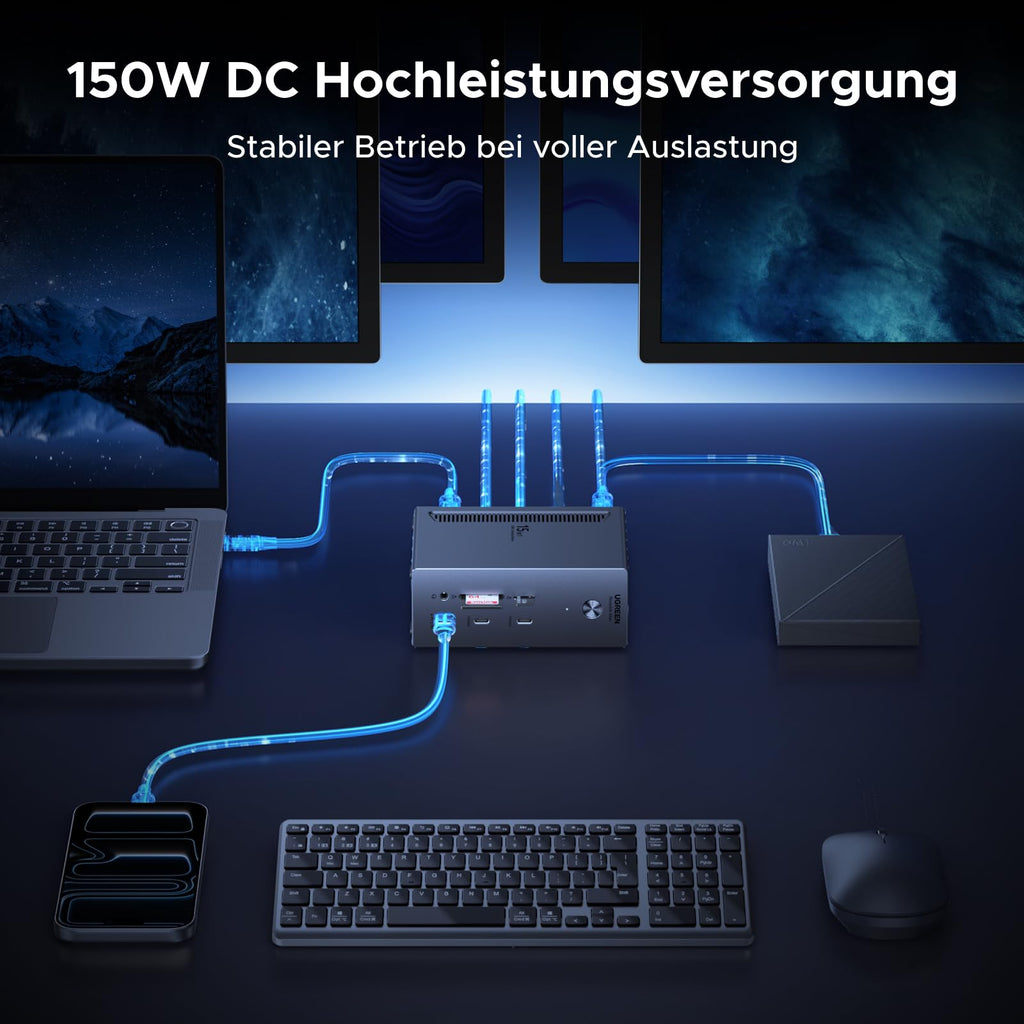 UGREEN DisplayLink Docking Station, 4K/8K Quad Display, 150W Netzteil