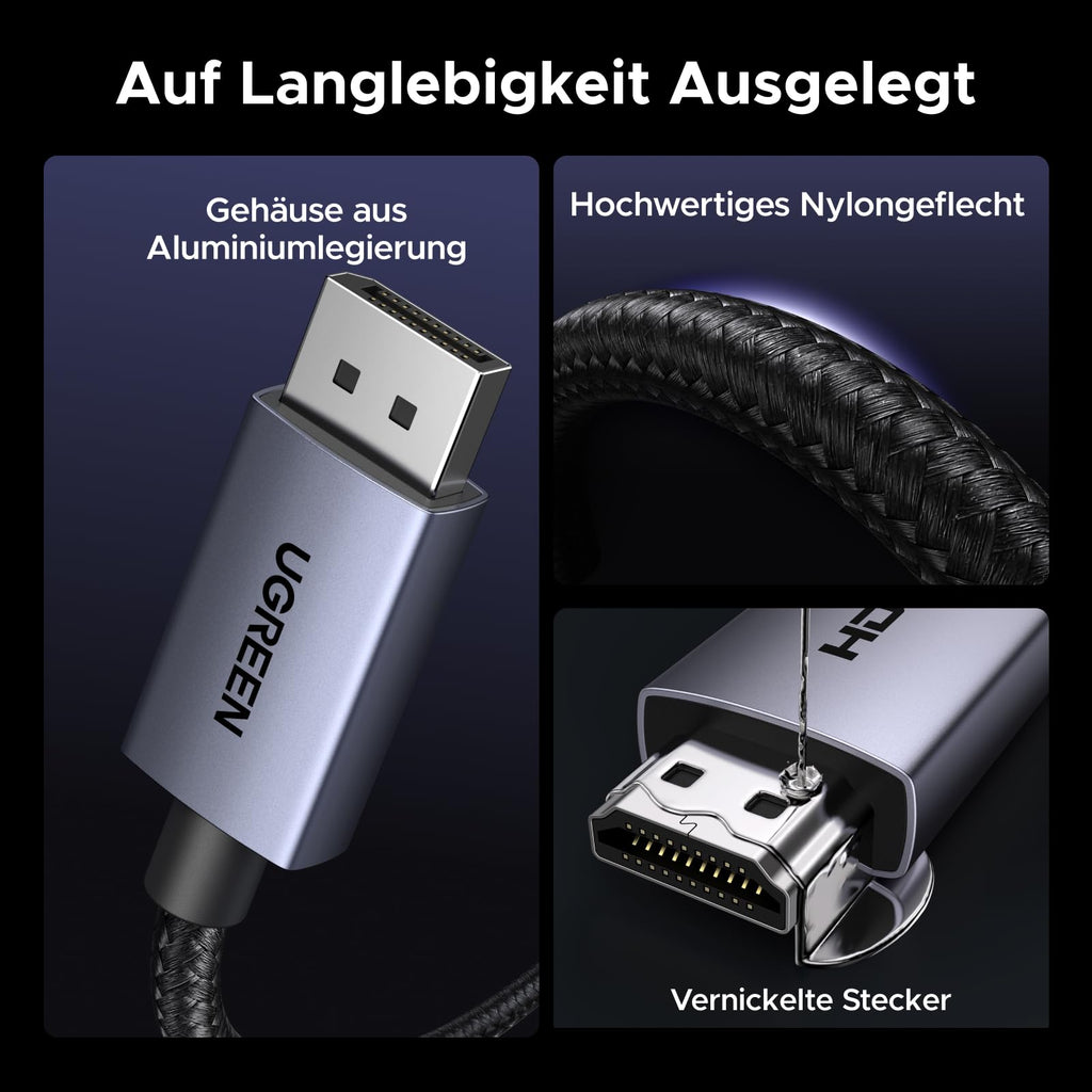 UGREEN 8K@60Hz Aktives Displayport auf HDMI Kabel Unidirektional (2M)