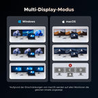 UGREEN Revodok Pro Dockingstation (12-in-1, Triple Display 4K@60Hz, 100W) ermöglicht als USB-C-Hub vielfältige Multi-Display-Modi unter Windows und macOS für flexibles Arbeiten.