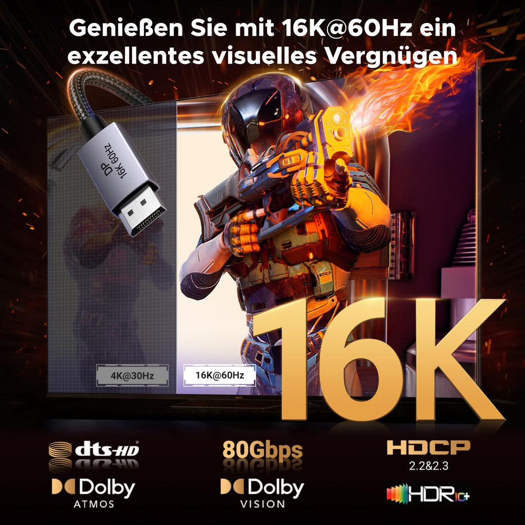 UGREEN 16K Displayport Kabel 2.1 16K 10K 60Hz 8K 120Hz 4K 240Hz 165Hz (5M)