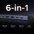 Der UGREEN Revodok Pro USB-C Hub (10Gbps, 6-IN-1, 4K@60Hz) bietet als kompakte dockingstation sechs wichtige Anschlüsse, darunter USB-C-PD mit 100W, USB-A- und USB-C-3.2-Ports mit 10Gbps sowie einen 4K-@60Hz-HDMI-Ausgang für vielseitige Erweiterungen.